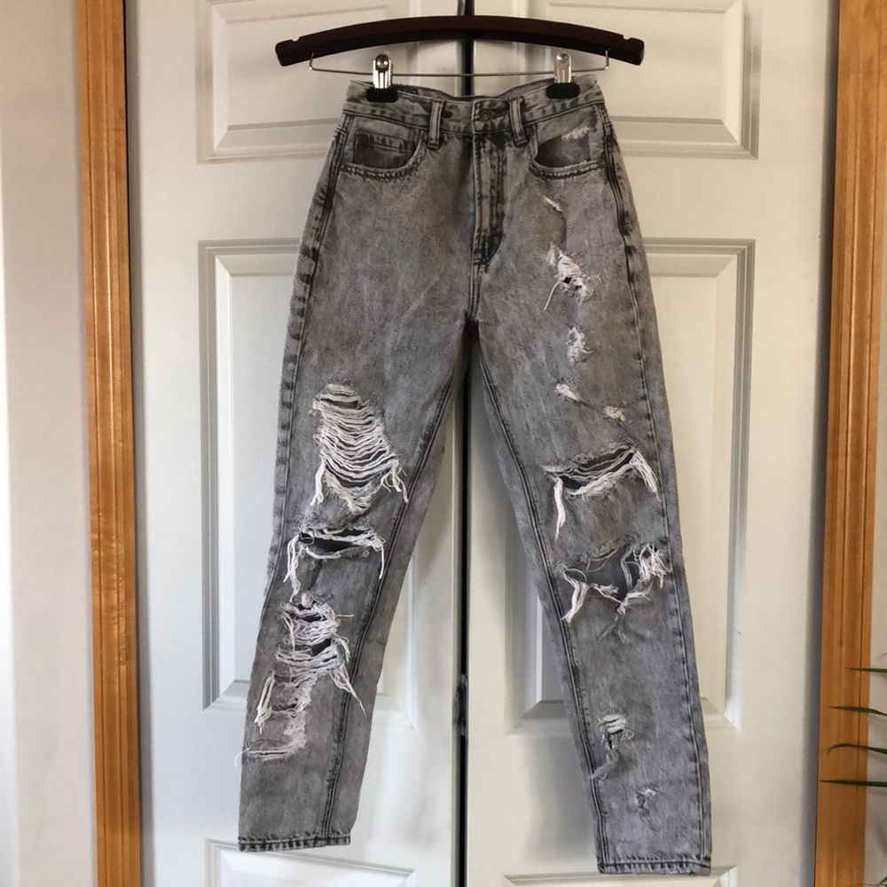 Distressed Grey Mom Jeans